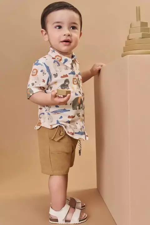 Conjunto Bebê Menino Safari de Camisa em Malha Wave e Bermuda em Cotton Jeans com Elastano 82090 LucBoo - comprar online