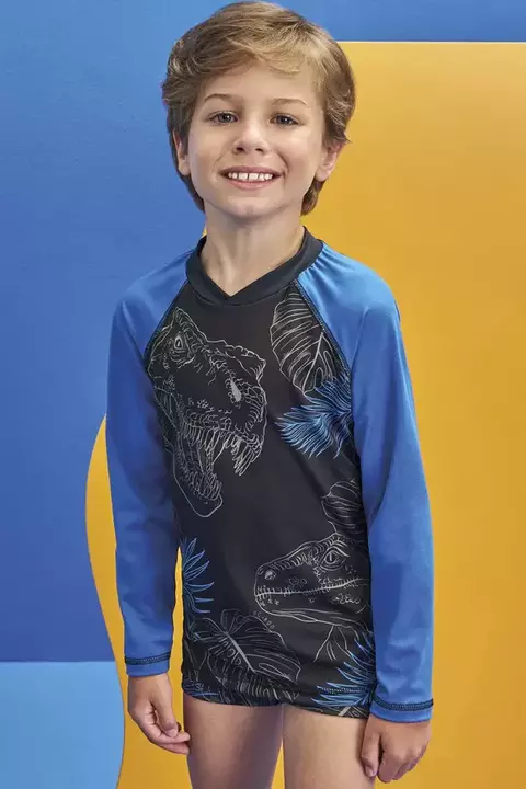 Conjunto Dinossauro de Camiseta e Sunga em Malha UV Dry com Proteção UV 50 LucBoo