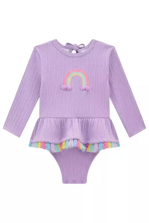 Maiô Lilás Arco Íris em Malha Elastic com Proteção UV 50+ Kukiê