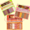 Três paletas de sombras da Ruby Rose em diversas cores e texturas, incluindo o nome "So Smoothie", "Pink Soda" e "Latte Macchiato".