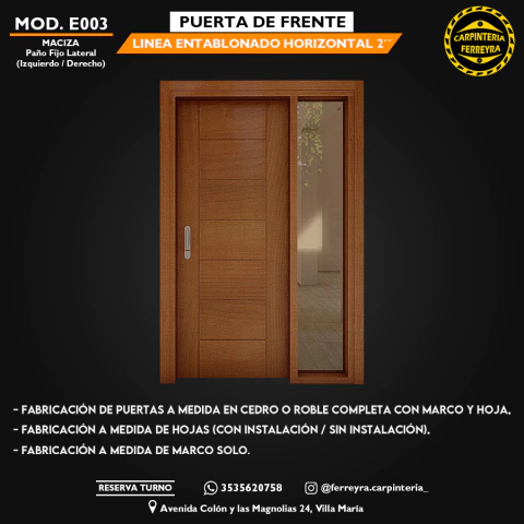 Puerta de Frente Maciza 2" Paño Fijo Lateral