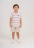 CONJUNTO INFANTIL BATA EM TRICOLINE LISTRADA E BERMUDA EM LINHO