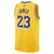 Camisa regata masculina do Los Angeles Lakers, modelo LeBron James nº 23, nas cores amarelo e roxo.