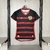 Camisa oficial feminina do Sport Recife, nas cores vermelho e preto, com listras e logo do clube.