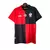 Camisa retrô do Flamengo, predominantemente vermelha e preta, com detalhes como emblema e logotipo da marca Olímpikus.