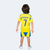 Kit infantil do Al-Nassr, composto por camisa amarela com detalhes azuis e shorts azuisKit Infantil Al-Nassr I Adidas - Home time do Cristiano Ronaldo