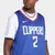 Homem vestindo a regata NBA Nike Los Angeles Clippers Leonard Nº 2 Dri-Fit masculina na cor azul.