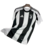 Camisa do Juventus II Home 24/25 da Adidas, com listras verticais em preto e branco, pendurada em um cabide.