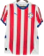 Camisa de futebol branca e vermelha da seleção do Paraguai, modelo 2024/25 da Puma, com detalhes em azul e logo da APF.