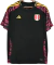 Camisa masculina do Peru II Away 2024/25, com design em preto e detalhes em vermelho e amarelo.