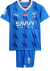 Kit infantil de futebol do Al Hilal, composto por camisa azul com detalhes em zig-zag e calça curta, fabricado pela Nike. CAMISA NEYMAR