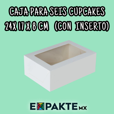 Caja para 6 Cupcakes 24 x 17 x 8 cm, incluye Incertos, 50 PIEZAS