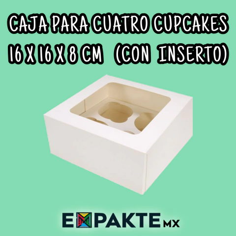 Caja para 4 Cupcakes 16 x 16 x 8 cm, Incluye Incerto, 50 PIEZAS