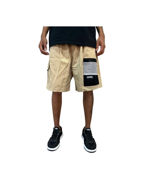 Bermuda Cargo Hype Sarja Kakhi Detalhes de Tela Branca