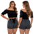 Imagem do Kit 3 Short Listrado Feminino Branco Blusinha Ombro a Ombro