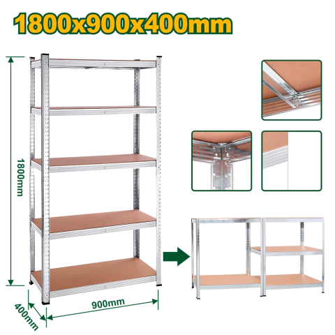 ESTANTERIA 5 NIVELES CAP. X ESTANTE 175KG MATERIAL MADERA Y ACERO GALVANIZADO