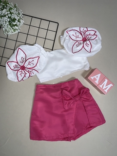 Conjunto flor short saia - rosa pink