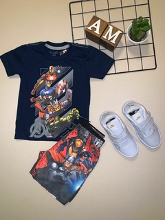 Conjunto personagem - super heróis bermuda estampada - comprar online