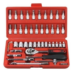 Kit Jogo Soquete 57 Pcs Aco Crv 1/4 Catraca Chave Com Maleta