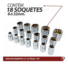 Jogo Chave Soquete 22 Peças 8-32mm Encaixe 1/2'' - comprar online