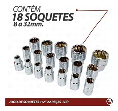 Jogo Chave Soquete 22 Peças 8-32mm Encaixe 1/2'' - comprar online