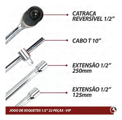 Jogo Chave Soquete 22 Peças 8-32mm Encaixe 1/2'' - loja online