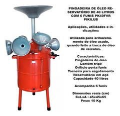 Pingadeira De Óleo Reservatório De 40 Litros Com 6 Funis - comprar online