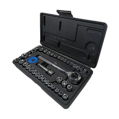 Kit Jogo Soquete 40 Pcs Aco Crv 3/8 e 1/4 Catraca Chave Com Maleta Fertak
