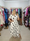 Vestido Max Midi em Viscolinho Branco com Poá Preto - Rafaela Help Chick