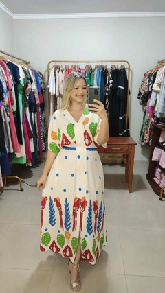 Vestido Longo em Viscolinho com Estampa Farm - Paula Help Chick - comprar online