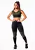 Calça Legging Preta com Verde Militar Cintura Alta e Cropped Regata com Detalhes em Tela Academia Conjunto Fitness