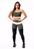 Feminino Calça Legging Levanta Bumbum Preta com Verde Militar e Branco Cintura Alta e Cropped Alcinha Academia Conjunto Fitness