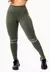 Calça Legging com Detalhes em Vivo Branco Cintura Alta Fitness Academia Verde Militar