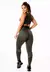 Feminino Calça Legging Verde Militar Cintura Alta e Cropped Gola Alta com Detalhes em Vivo Branco Academia Conjunto Fitness - comprar online