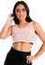 Blusa Feminina Tranparente Rose e Cropped Preto Tomara que Caia