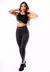 Feminino Calça Legging Preta com Faixas Verde Militar e Branco Cintura Alta e Cropped Regata Academia Conjunto Fitness
