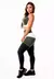 Feminino Calça Legging Levanta Bumbum Preta com Verde Militar e Branco Cintura Alta e Cropped Alcinha Academia Conjunto Fitness - comprar online