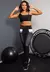 Calça Legging com Bolso de Tela + Cropped Preto com Elásticos Conjunto Fitness
