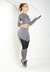 Calça Legging com Tela DryFit e Cropped de Tela Manga Longa Cinza Aço Conjunto Fitness