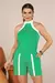 Conjunto Short e Blusa Cavada Bicolor Amarração no Pescoço - Verde Verdade - Pannu - Moda Comfy