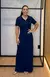 Vestido Longo Gola V com Fendas Laterais - Azul Resort - comprar online