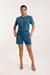 Conjunto Short e Blusa Manga Bufante com Aplicação de Cristal - AZUL - comprar online