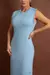 Vestido Midi Moletinho Premium com Botões Laterais com Pressão - Azul Nevoa - Pannu - Moda Comfy