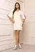 Vestido Over Gola V com Aviamento na Manga - Bege - comprar online