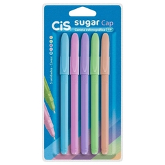 Caneta Esferográfica Sugar Cap 1,00MM Com 5 Cores -CIS