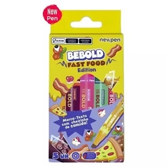 CANETA MARCA TEXTO BEBOLD FAST FOOD COM 5 CHEIRINHO ESTOJO - NEWPEN