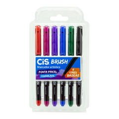 Caneta pincel Brush Aquarelável - com 6 cores básicas - CIS