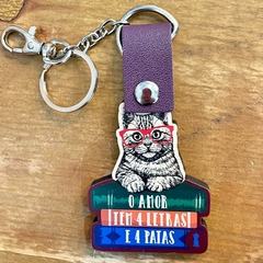 Chaveiro Especial Gato livros De Madeira