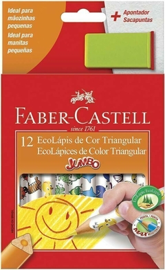 Faber-Castell EcoLápis Triangular Jumbo - Lápis de Cor, Apontador incluído com Depósito, 12 Cores