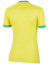 Camisa feminina da Seleção Brasileira, modelo I 22/23, na cor amarelo com detalhes em verde, vista pela parte de trás.